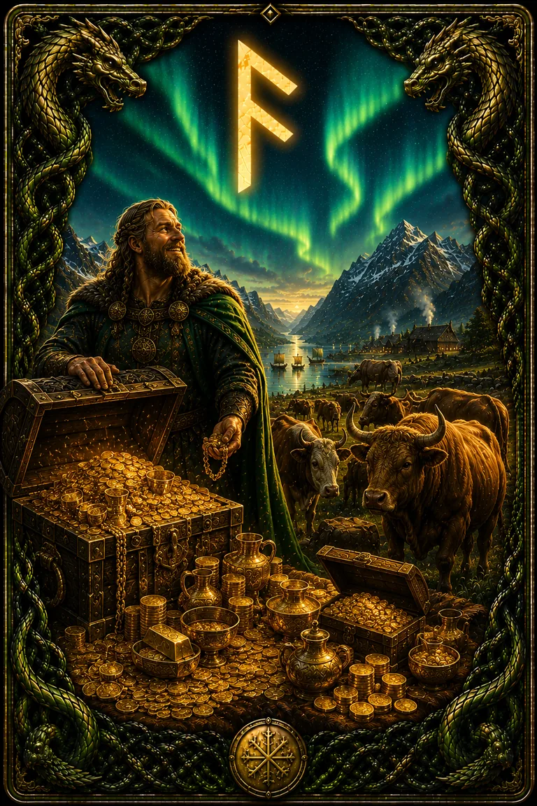 Fehu rune card from the ICE WHISPERS deck