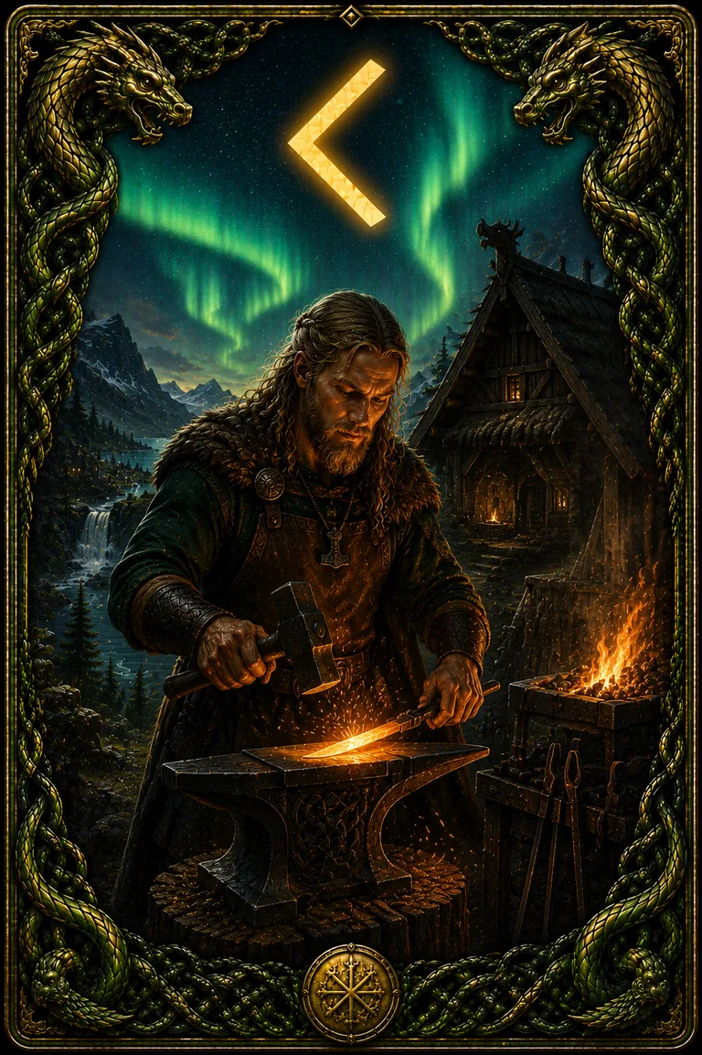 Kenaz rune card from the ICE WHISPERS deck